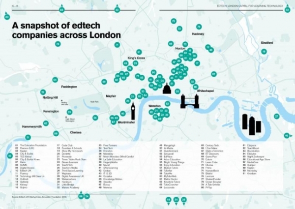 영국 런던 소재 에듀테크 기업 지도(사진 출처=EDTECH: LONDON CAPITAL FOR LEARNING TECHNOLOGY 보고서)