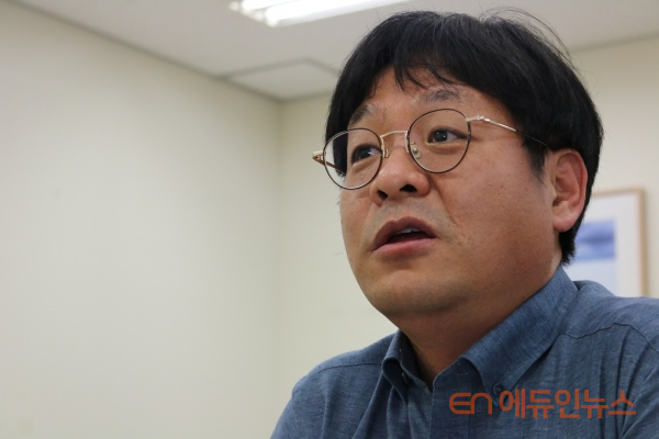 김민수 전국대학입학처장협의회장을 가톨릭관동대에서 만나 입시 정책에 대한 의견을 들어 보았다.(사진=지성배 기자)
