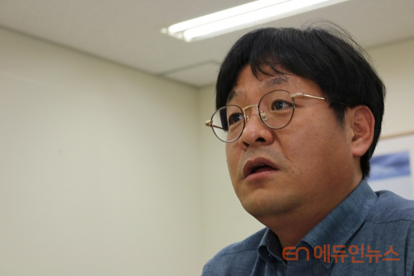 김민수 전국대학입학처장협의회장은 교육부의 블라인드 평가 확대에 대해 장단점이 공존한다고 밝혔다.(사진=지성배 기자)