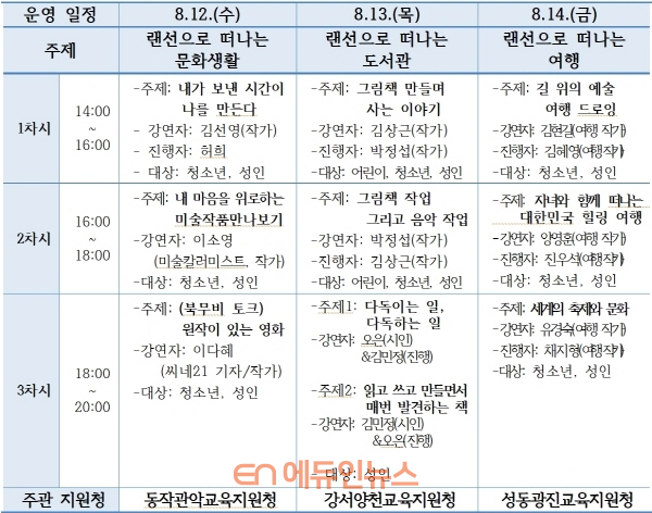 ‘랜선 북캉스’ 일정표 (자료=서울시교육청)