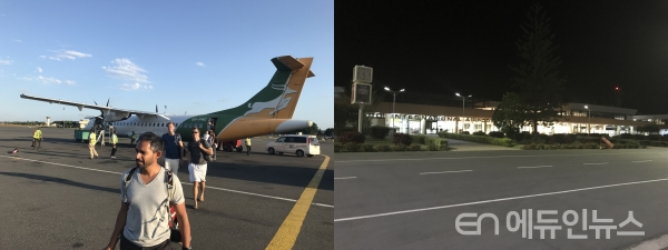 2017.08. 잔지바르에서 킬리만자로까지 이용한 Precision Air 비행기(좌) 모습과 도착한 후 찍은 킬리만자로 공항 외부(우). (사진=장도영)